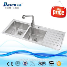 Dasen high class pressing board with double bowl handmade stainless steel kitchen sink on sale